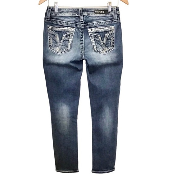 Vigoss 2 Capri Jeans Heritage Fit Stretch Low Rise Embroidered Logo Cropped - Picture 2 of 13